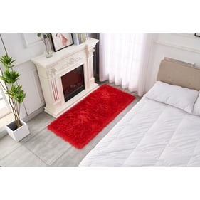 Amazing Cozy Red Ultra Soft Fluffy Faux Fur Sheepskin Area Rug - 24 x 60