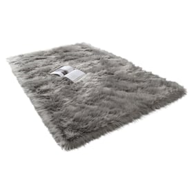 Amazing Cozy Light Gray Ultra Soft Fluffy Faux Fur Sheepskin Area Rug - 60 ...