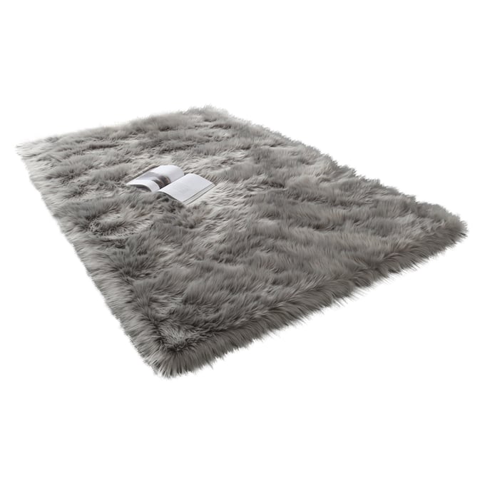 Amazing Cozy Light Gray Ultra Soft Fluffy Faux Fur Sheepskin Area Rug - 60 x 84 AMZRUG-LSRSR4814-57