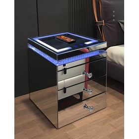 Amazing Timeless Mirrored Smart Nightstand with LED Lights