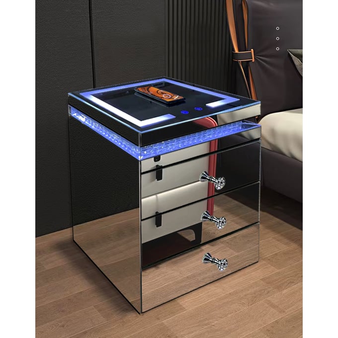 Amazing Timeless Mirrored Smart Nightstand with LED Lights AMZRUG-NSC017M-CH