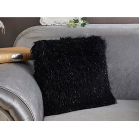 Amazing Decorative Shaggy Black Pillow with Lurex