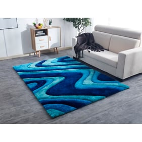 Amazing 3D Shaggy Blue Ocean Hand Tufted Area Rug - 60 x 84