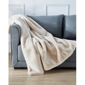 Amazing Cassilda Luxury Beige Chinchilla Faux Fur Throw Blanket