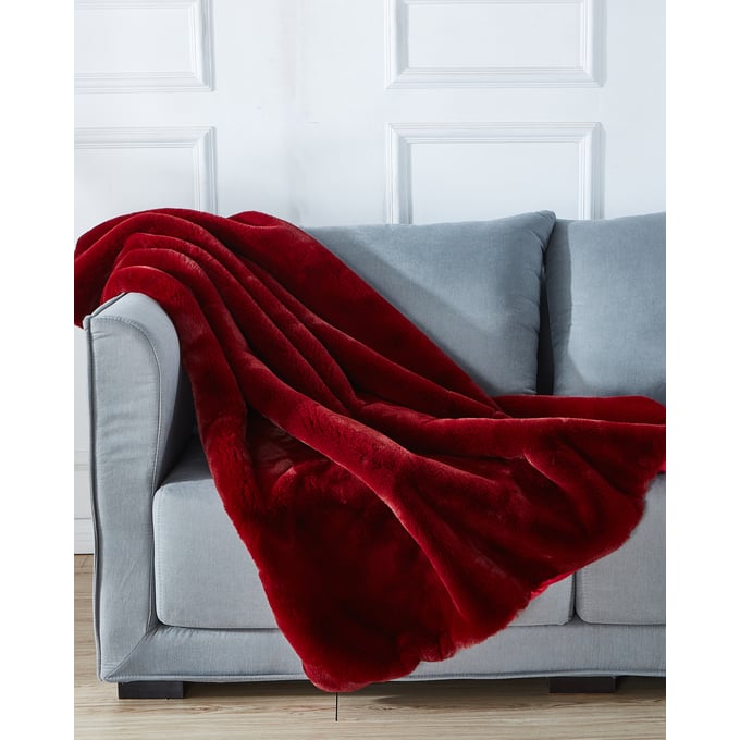 Amazing Cassilda Luxury Red Chinchilla Faux Fur Throw Blanket