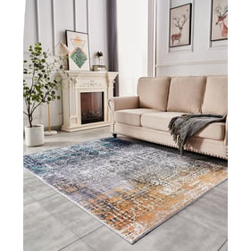 Amazing Zara Turquoise Gray Rust Washable Super Soft Area Rug with Abstract...