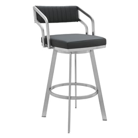 Luxur Living Kalkondi Gray Faux Leather Metal Swivel Bar Stool