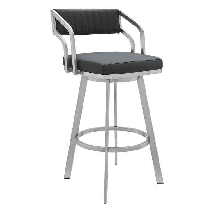 Luxur Living Kalkondi Gray Faux Leather Metal Swivel Bar Stool LUX-721535752256