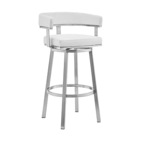 Luxur Living Bhilkhed White Faux Leather 26 Inch Swivel Bar Stool