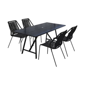 Luxur Living Bhendegaon Black Dark Eucalyptus 5pc Outdoor Dining Set