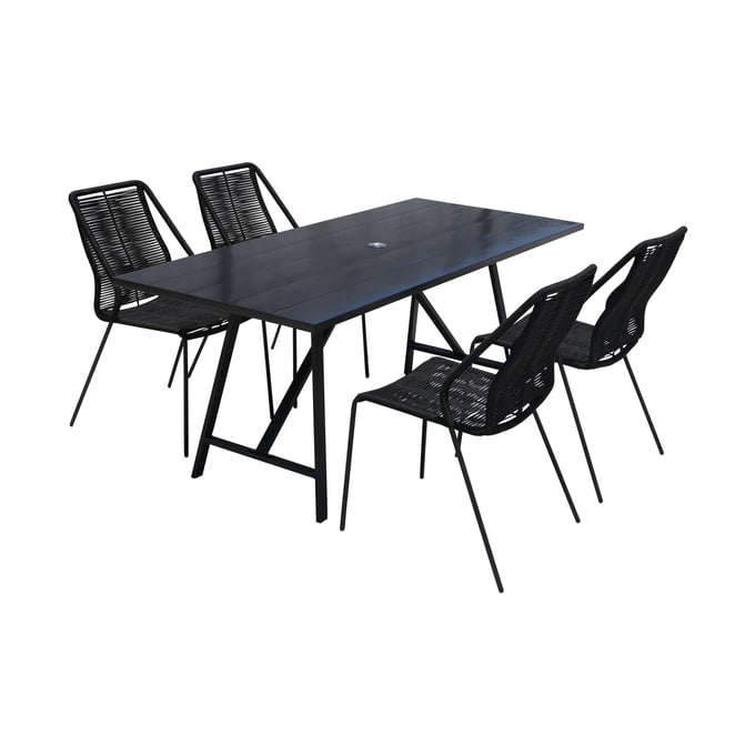 Luxur Living Bhendegaon Black Dark Eucalyptus 5pc Outdoor Dining Set LUX-840254332324