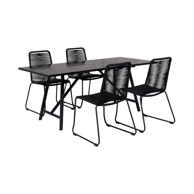 Luxur Living Dharel Black Dark Eucalyptus 5pc Outdoor Dining Set LUX-840254332362