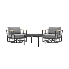 Luxur Living Kamalani Black Grey Swivel 3pc Patio Outdoor Seating Set