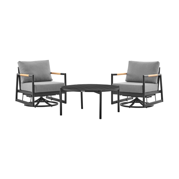 Luxur Living Kadti Black Grey Swivel 3pc Outdoor Patio Seating Set LUX-840254332614