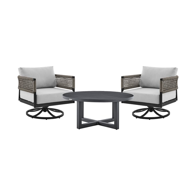 Luxur Living Chhabila Black Gray Swivel 3pc Patio Outdoor Seating Set LUX-840254332621