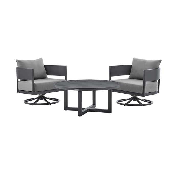 Luxur Living Ambikapur Dark Grey Swivel 3pc Patio Outdoor Seating Set LUX-840254332638