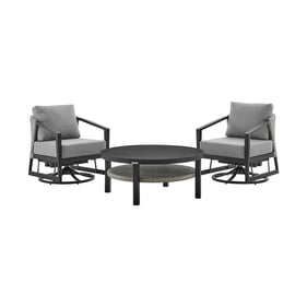 Luxur Living Adsul Grey Black 3pc Patio Outdoor Swivel Seating Set