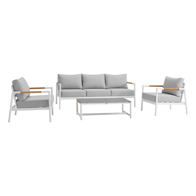 Luxur Living Kadti White Light Gray 4pc Outdoor Seating Set LUX-840254332874