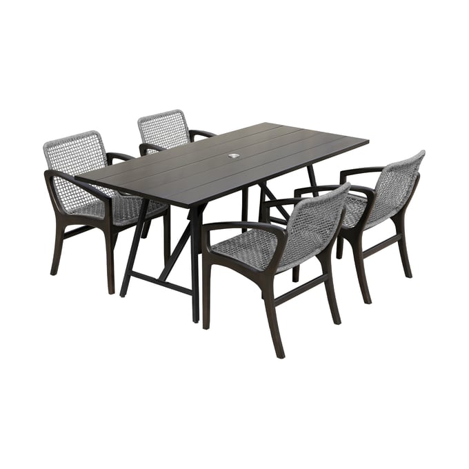 Luxur Living Ban Dark Eucalyptus Grey Rope 5pc Outdoor Patio Dining Set LUX-840254333680