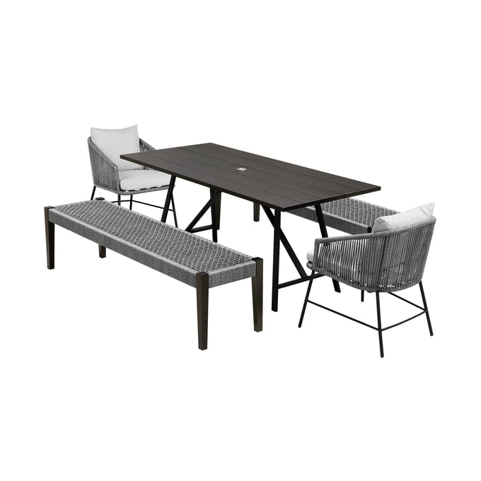 Luxur Living Dharel Grey Rope Dark Eucalyptus 5pc Outdoor Dining Set LUX-840254333796