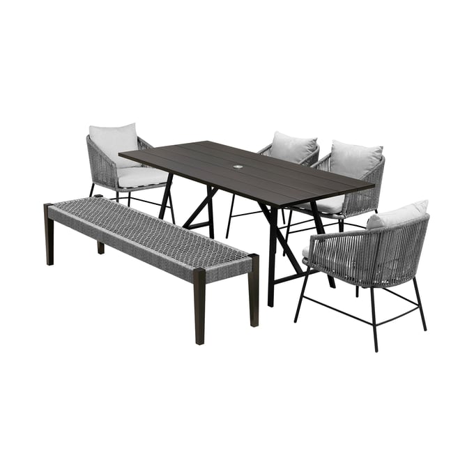 Luxur Living Dharel Grey Rope Dark Eucalyptus 6pc Outdoor Dining Set LUX-840254333802