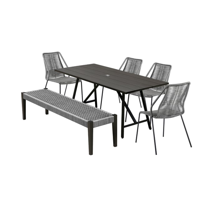 Luxur Living Bhendegaon Dark Eucalyptus Grey Rope 6pc Outdoor Dining Set LUX-840254333826