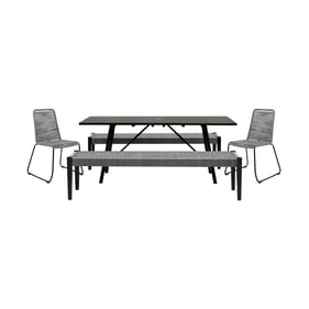 Luxur Living Dharel Dark Eucalyptus Grey Rope 5pc Outdoor Dining Set