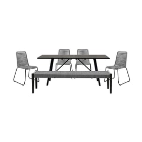 Luxur Living Dharel Dark Eucalyptus Grey Rope 6pc Outdoor Dining Set