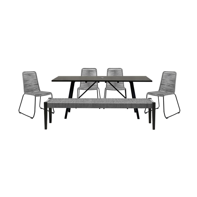 Luxur Living Dharel Dark Eucalyptus Grey Rope 6pc Outdoor Dining Set LUX-840254333840