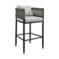 Agikhed Outdoor Patio Bar Stool in Aluminum with Gray Rope and Cushions