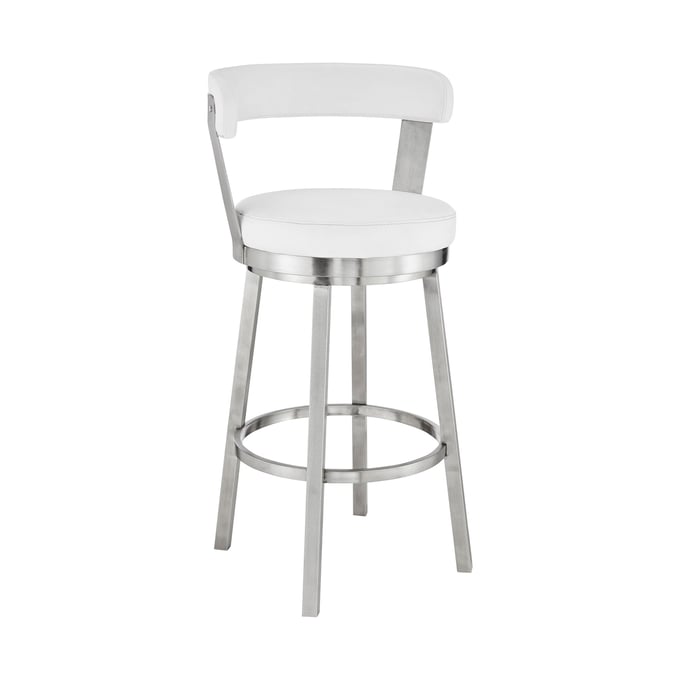 Luxur Living Basamba Brushed White Faux Leather 30 Inch Swivel Bar Stool LUX-LCBYBABSWH30