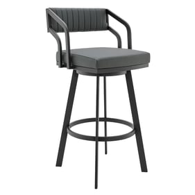 Luxur Living Kalkondi Gray Faux Leather Black Swivel Counter Height Stool