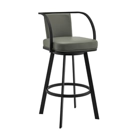 Luxur Living Dinoda Gray Faux Leather Black Metal 30 Inch Swivel Bar Stool