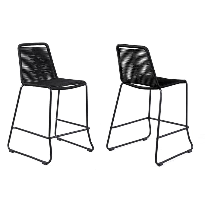 2 Luxur Living Kamtha Black 30 Inch Outdoor Bar Stools LUX-LCSTBABLBLK30