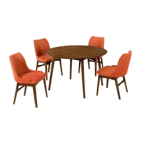 Luxur Living Amba Orange Walnut 48 Inch 5pc Dining Set