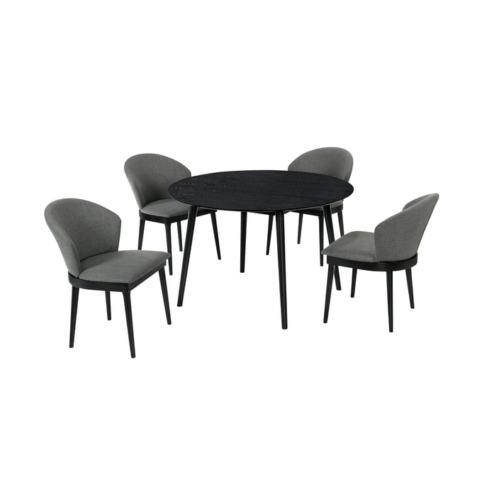 Luxur Living Amba Charcoal Black 48 Inch Round 5pc Dining Set LUX-SETARDI5JNBLCH48