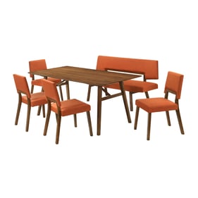 Luxur Living Bhambora Brown Orange 6pc Dining Room Set with Bench