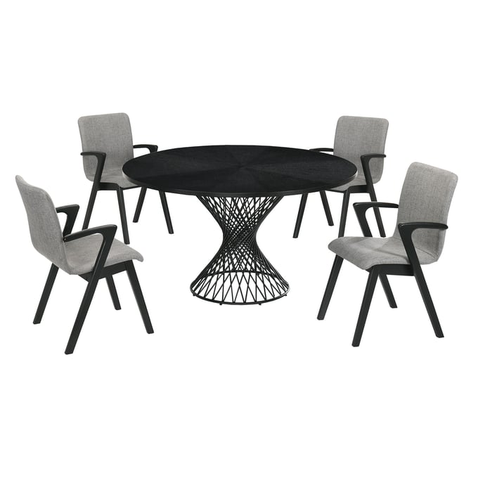 Luxur Living Bhatori Varde Gray Black 5pc Round Dining Set LUX-SETCQDIBLK5A