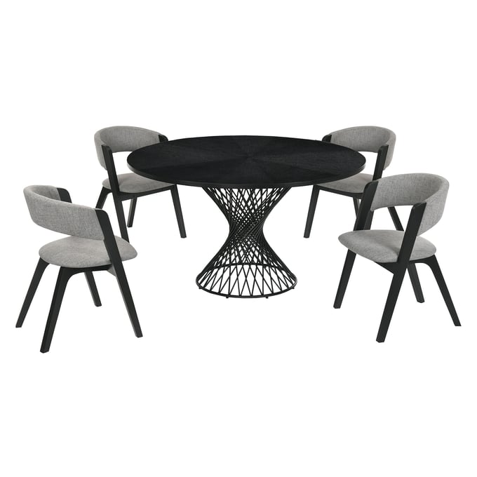 Luxur Living Bhatori Rowan Gray Black 5pc Round Dining Set LUX-SETCQDIBLK5B