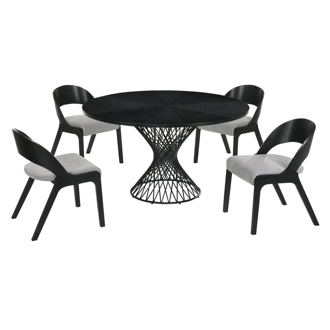 Luxur Living Bhatori Polly Gray Black 5pc Round Dining Set LUX-SETCQDIBLK5C