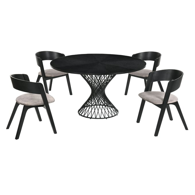 Luxur Living Bhatori Jackie Brown Black 5pc Round Dining Set LUX-SETCQDIBLK5E