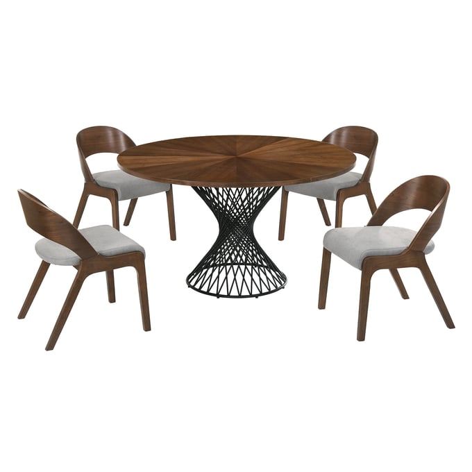 Luxur Living Bhatori Polly Gray Walnut 5pc Round Dining Set LUX-SETCQDIWA5C