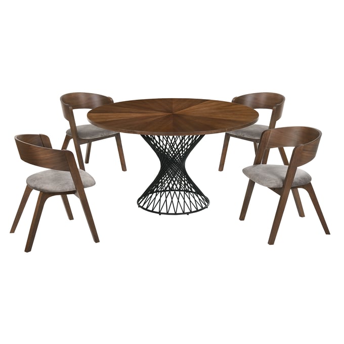 Luxur Living Bhatori Jackie Brown Walnut 5pc Round Dining Set LUX-SETCQDIWA5E