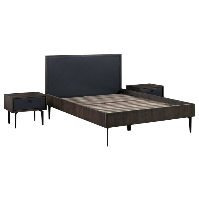 Luxur Living Bibgavhan Dark Gray Solid Oak Queen 3pc Bedroom Set LUX-SETCRBDQN3A