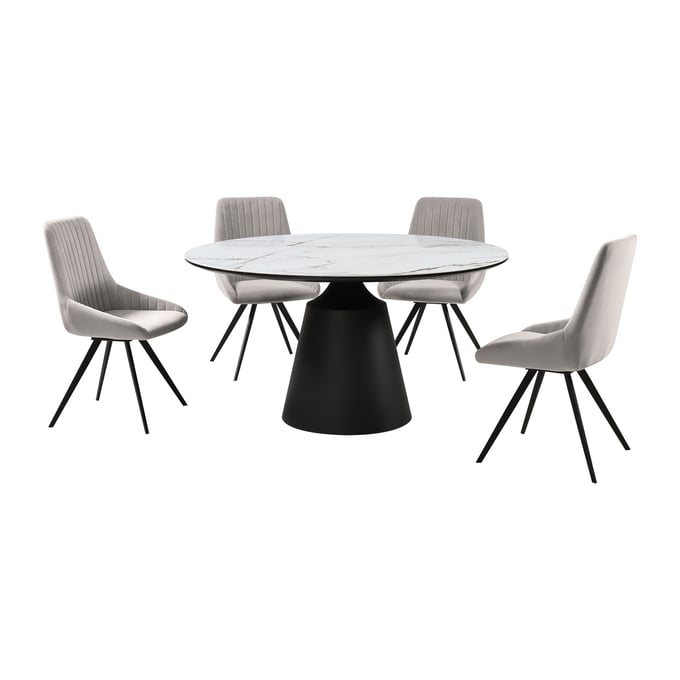 Luxur Living Dharagiri Gray Round Top 5pc Dining Room Set LUX-SETKNAI5GB