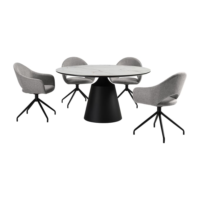 Luxur Living Dharagiri Gray Round 5pc Dining Room Set LUX-SETKNPR5GB