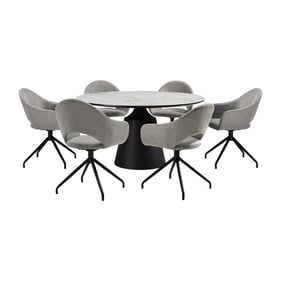 Luxur Living Dharagiri Gray Round 7pc Dining Room Set