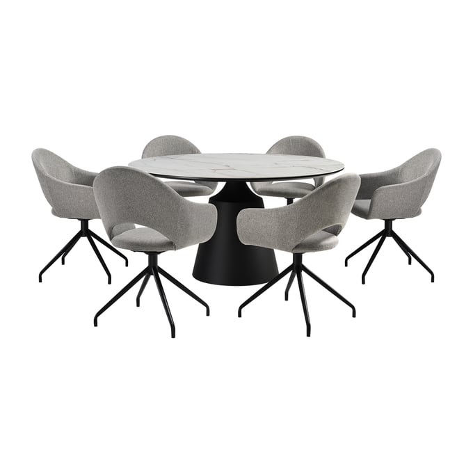 Luxur Living Dharagiri Gray Round 7pc Dining Room Set LUX-SETKNPR7GB