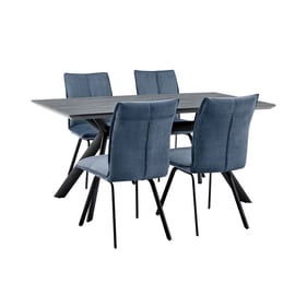 Luxur Living Gandhigram Black Blue 5pc Modern Rectangular Dining Set