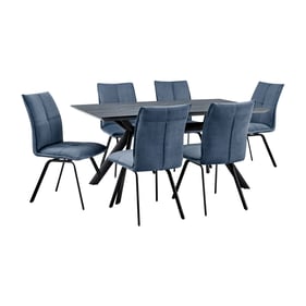 Luxur Living Gandhigram Black Blue 7pc Modern Rectangular Dining Set